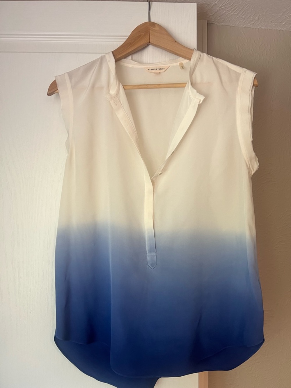 Rebecca Taylor White to Blue Ombre Sleeveless Shell Top